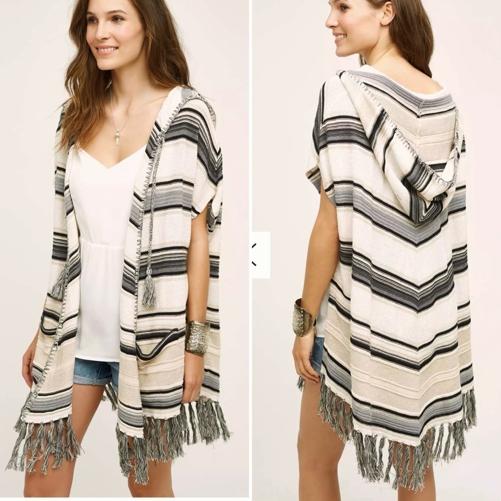 Anthropologie MOTH Calexico Fringe Vest Poncho Sweater Sleeveless Hooded XS/S